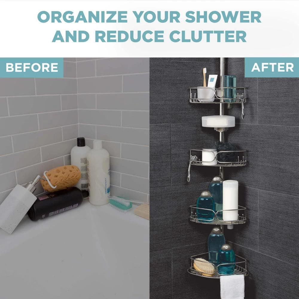 Zenna Home Rustproof Tension Pole Shower Caddy with 4 Baskets in Stainless Steel 5 Zenna Home Rustproof Tension Pole Shower Caddy with 4 Baskets in Stainless Steel - Image 3