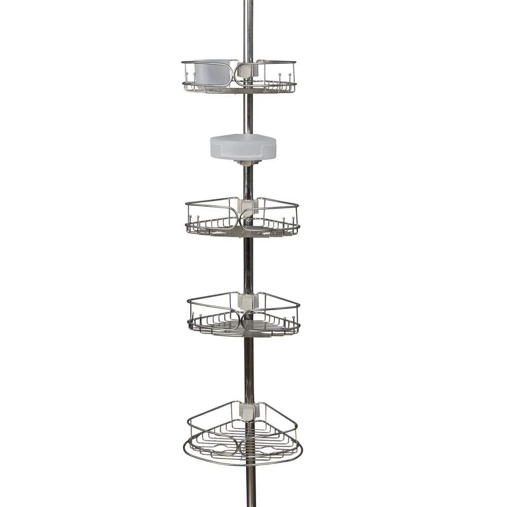 Zenna Home Rustproof Tension Pole Shower Caddy with 4 Baskets in Stainless Steel 4 Zenna Home Rustproof Tension Pole Shower Caddy with 4 Baskets in Stainless Steel - Image 2