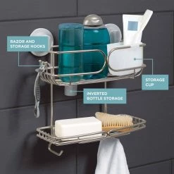 Zenna Home Power Grip Pro Rustproof Multi-Surface Dual Mount 2-Shelf Shower Caddy in Stainless Steel -Toilet Storage Shop stainless zenna home shower caddies e7829stl fa 1000