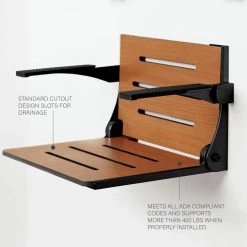 SEACHROME Silhouette Comfort Folding Wall Mount Shower Bench Seat with Arms, Teak Seat with Matte Black Frame -Toilet Storage Shop teak seat with matte black frame seachrome shower seats shafar 185155 pts s mb bk 4f 1000