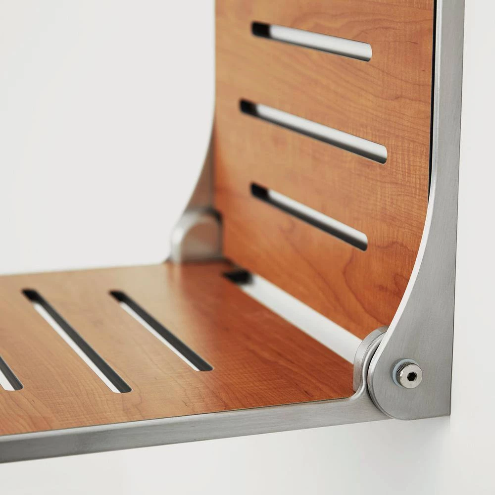 SEACHROME Silhouette Folding Wall Mount Shower Bench Seat in Teak Seat with Silver Frame 8 SEACHROME Silhouette Folding Wall Mount Shower Bench Seat in Teak Seat with Silver Frame - Image 6