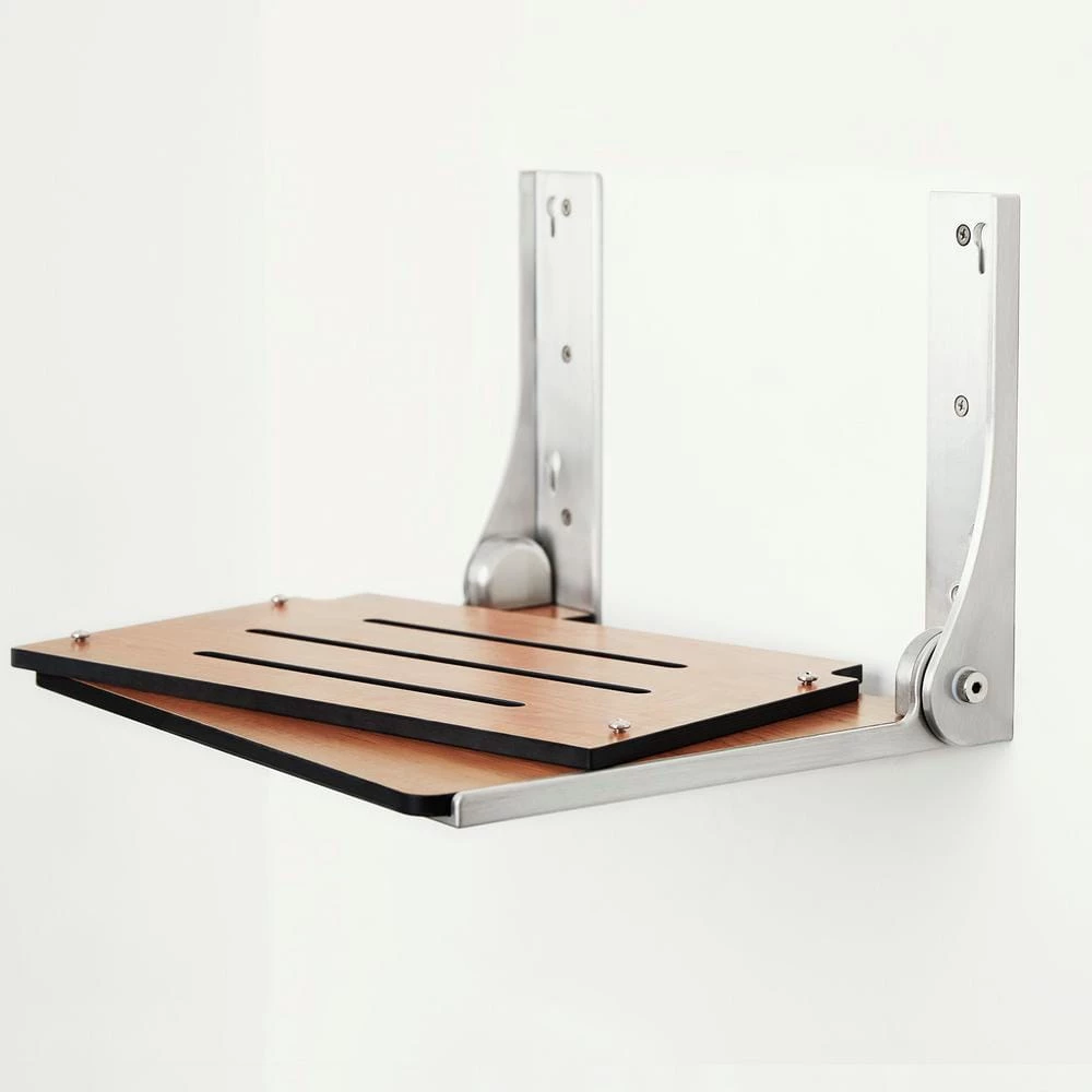SEACHROME Silhouette Folding Wall Mount Shower Bench Seat in Teak Seat with Silver Frame 9 SEACHROME Silhouette Folding Wall Mount Shower Bench Seat in Teak Seat with Silver Frame - Image 7