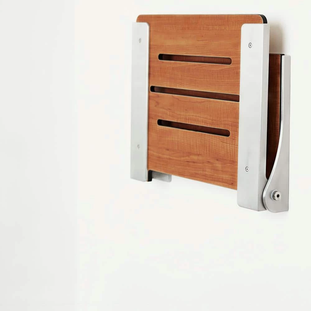 SEACHROME Silhouette Folding Wall Mount Shower Bench Seat in Teak Seat with Silver Frame 11 SEACHROME Silhouette Folding Wall Mount Shower Bench Seat in Teak Seat with Silver Frame - Image 9