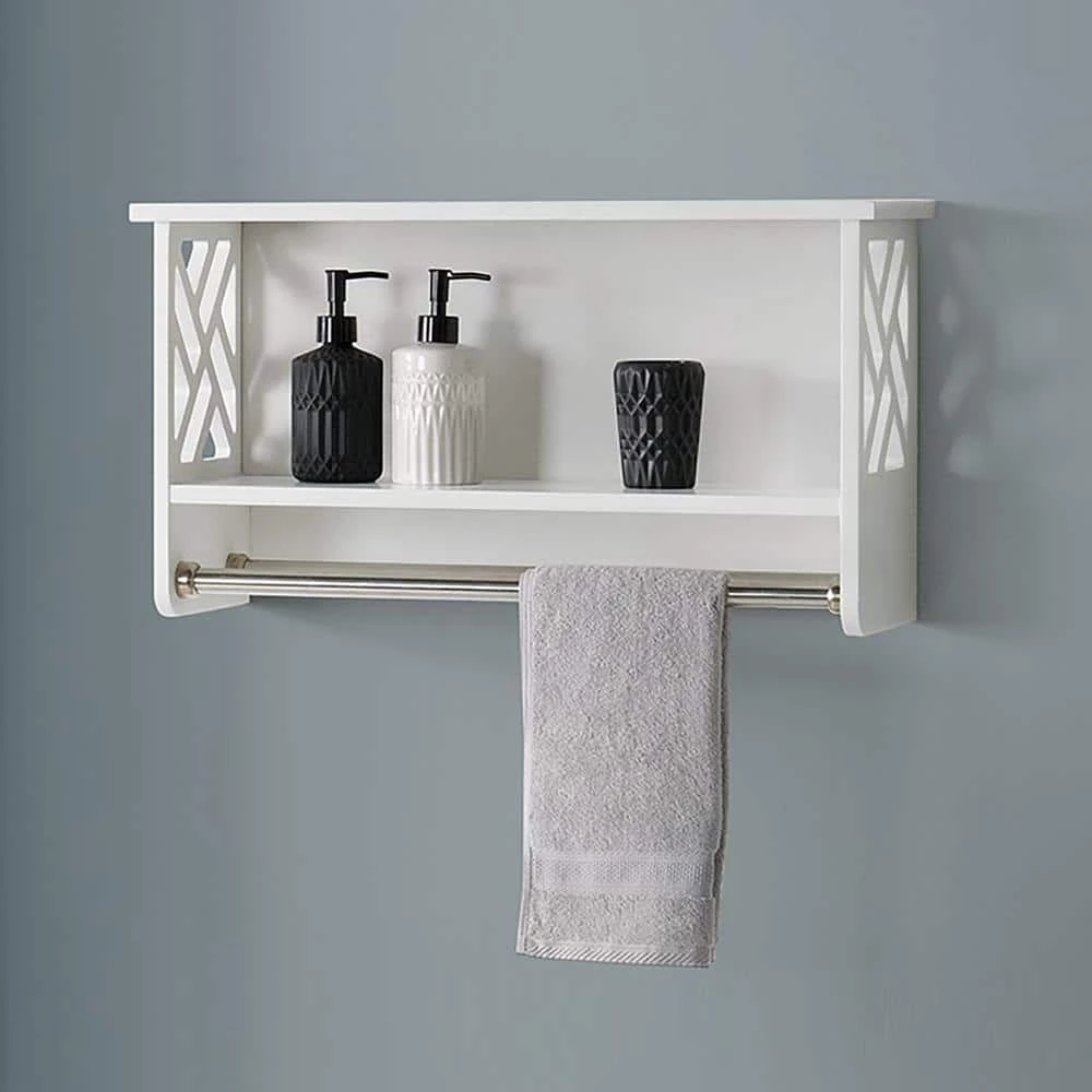 Alaterre Furniture Coventry 27 in. W Over Toilet Open Storage Shelf, 25 in. W Bath Shelf with 2-Towel Rods Space Saver in White 4 Alaterre Furniture Coventry 27 in. W Over Toilet Open Storage Shelf, 25 in. W Bath Shelf with 2-Towel Rods Space Saver in White - Image 2