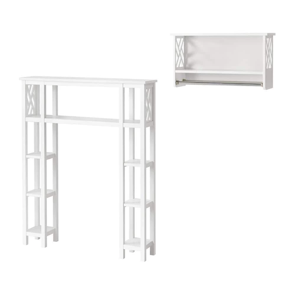 Alaterre Furniture Coventry 39 in. W Over Toilet Open Shelving Unit Space Saver with Side Shelves, 25 in. W Shelf, 2-Towel Rods in White 3 Alaterre Furniture Coventry 39 in. W Over Toilet Open Shelving Unit Space Saver with Side Shelves, 25 in. W Shelf, 2-Towel Rods in White