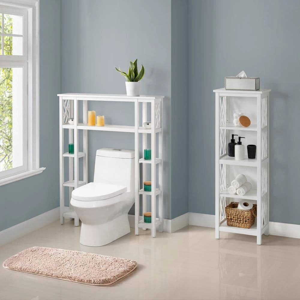 Alaterre Furniture Coventry 39 in. W Over Toilet Open Shelving Space Saver with Side Shelves, 16 in. W Bath Tall Storage Shelf in White 4 Alaterre Furniture Coventry 39 in. W Over Toilet Open Shelving Space Saver with Side Shelves, 16 in. W Bath Tall Storage Shelf in White - Image 2