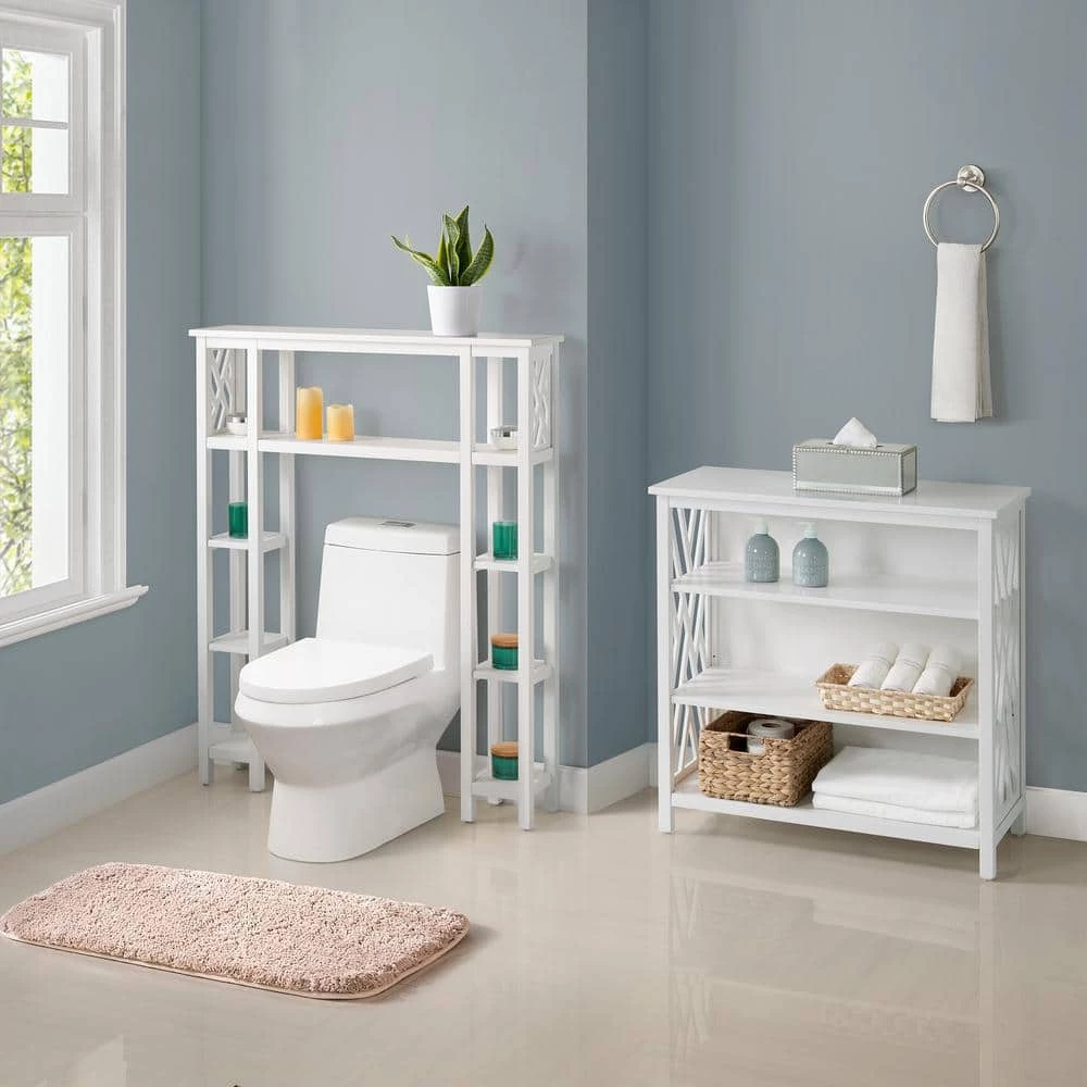 Alaterre Furniture Coventry 39 in. W Over Toilet Open Shelving Unit Space Saver with Side Shelves, 32 in. W Bath Storage Shelf in White 4 Alaterre Furniture Coventry 39 in. W Over Toilet Open Shelving Unit Space Saver with Side Shelves, 32 in. W Bath Storage Shelf in White - Image 2