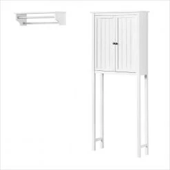 Alaterre Furniture Dover 27 in. W Over Toilet Hutch Space Saver with 2-Doors, 27 in. W Bathroom Shelf with 2-Towel Rods in White