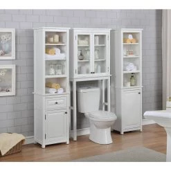 Alaterre Furniture Dorset 27 in. W x 66 in. H x 9 in. D White Over-the-Toilet Storage with Glass Doors -Toilet Storage Shop white alaterre furniture over the toilet storage anva7273wh 31 1000