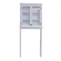 Alaterre Furniture Dorset 27 in. W x 66 in. H x 9 in. D White Over-the-Toilet Storage with Glass Doors