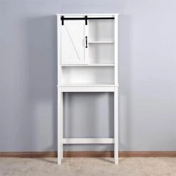Aoibox 27.16 in. W x 67 in. H x 9.06 in. D White MDF Bathroom Over-the-Toilet Storage, Adjustable Shelves and a Barn Door -Toilet Storage Shop white aoibox over the toilet storage snmx3350 1d 1000