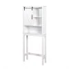 Aoibox 27.16 in. W x 67 in. H x 9.06 in. D White MDF Bathroom Over-the-Toilet Storage, Adjustable Shelves and a Barn Door