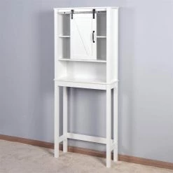 Aoibox 27.16 in. W x 67 in. H x 9.06 in. D White MDF Bathroom Over-the-Toilet Storage, Adjustable Shelves and a Barn Door -Toilet Storage Shop white aoibox over the toilet storage snmx3350 76 1000