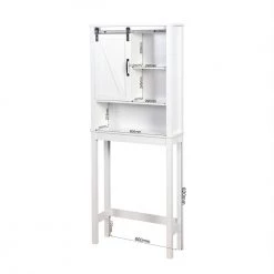 Aoibox 27.16 in. W x 67 in. H x 9.06 in. D White MDF Bathroom Over-the-Toilet Storage, Adjustable Shelves and a Barn Door -Toilet Storage Shop white aoibox over the toilet storage snmx3350 fa 1000