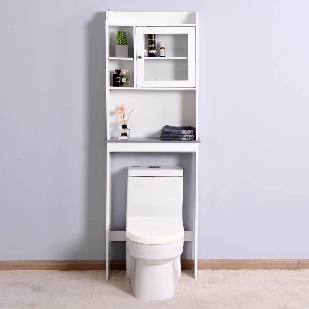 Aurora Decor Barley 7.50 in. W x 68.11 in. H x 23.22 in. D Matte White Over-the-Toilet Storage with cabinet 9 Aurora Decor Barley 7.50 in. W x 68.11 in. H x 23.22 in. D Matte White Over-the-Toilet Storage with cabinet - Image 7