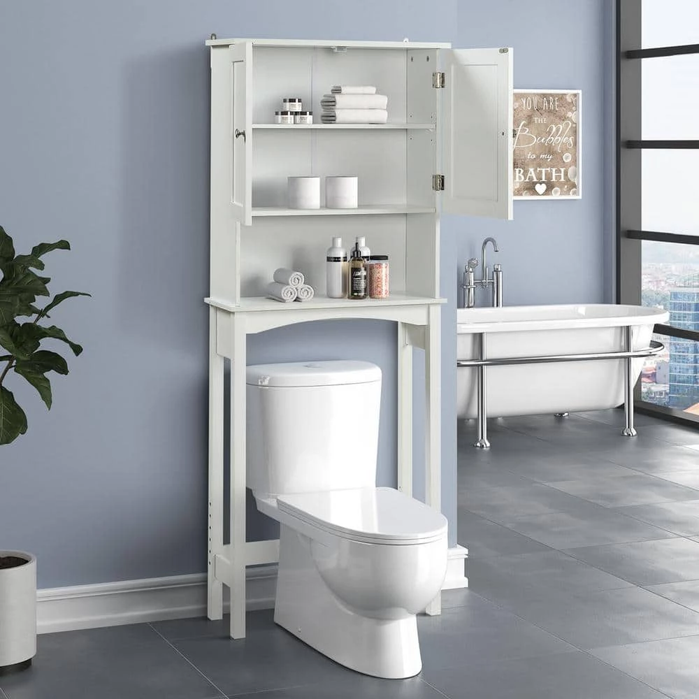 Aurora Decor Barley 8.9 in. W x 62 in. H x 23.60 in. D Matte White Over-the-Toilet Storage with Adjustable Shelf 10 Aurora Decor Barley 8.9 in. W x 62 in. H x 23.60 in. D Matte White Over-the-Toilet Storage with Adjustable Shelf - Image 8