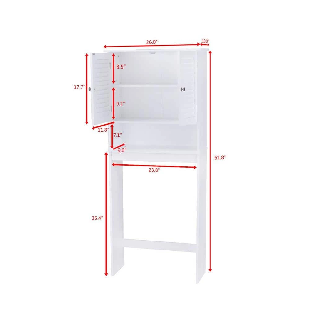 CASAINC 26 in. W x 61.8 in. H x 10 in. D White Over-the-Toilet Storage 7 CASAINC 26 in. W x 61.8 in. H x 10 in. D White Over-the-Toilet Storage - Image 5
