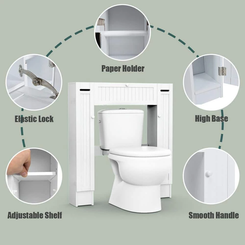 Costway 34.5 in. W x 38.5 in. H x 7 in. D White Over-the-Toilet Storage 7 Costway 34.5 in. W x 38.5 in. H x 7 in. D White Over-the-Toilet Storage - Image 5
