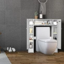 Costway 34.5 in. W x 38.5 in. H x 7 in. D White Over-the-Toilet Storage 11 Costway 34.5 in. W x 38.5 in. H x 7 in. D White Over-the-Toilet Storage -Toilet Storage Shop white costway over the toilet storage ghm0008 4f 1000