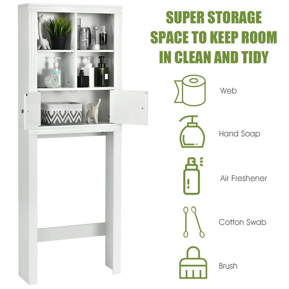 Costway 24 in. W x 65 in. H x 8 in. D White Over-the-Toilet Storage 6 Costway 24 in. W x 65 in. H x 8 in. D White Over-the-Toilet Storage - Image 4