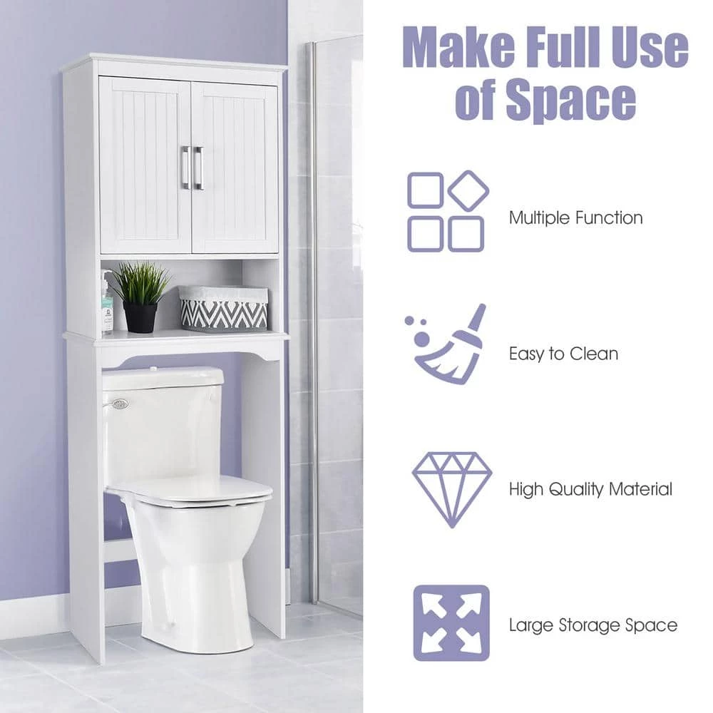 Costway 25 in. W x 66 in. H x 9 in. D White Over-the-Toilet Storage 7 Costway 25 in. W x 66 in. H x 9 in. D White Over-the-Toilet Storage - Image 5