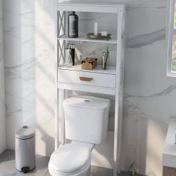 EPOWP 8 in. W x 65 in. H x 24 in. D White Over-the-Toilet Storage -Toilet Storage Shop white epowp over the toilet storage liuy w28227728 1f 1000