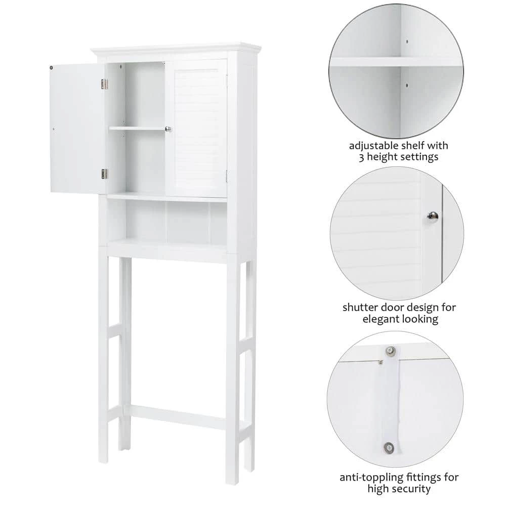 Glitzhome 26 in. W x 68.26 in. H x 9.25 in. D White Over-the-Toilet Storage 6 Glitzhome 26 in. W x 68.26 in. H x 9.25 in. D White Over-the-Toilet Storage - Image 4