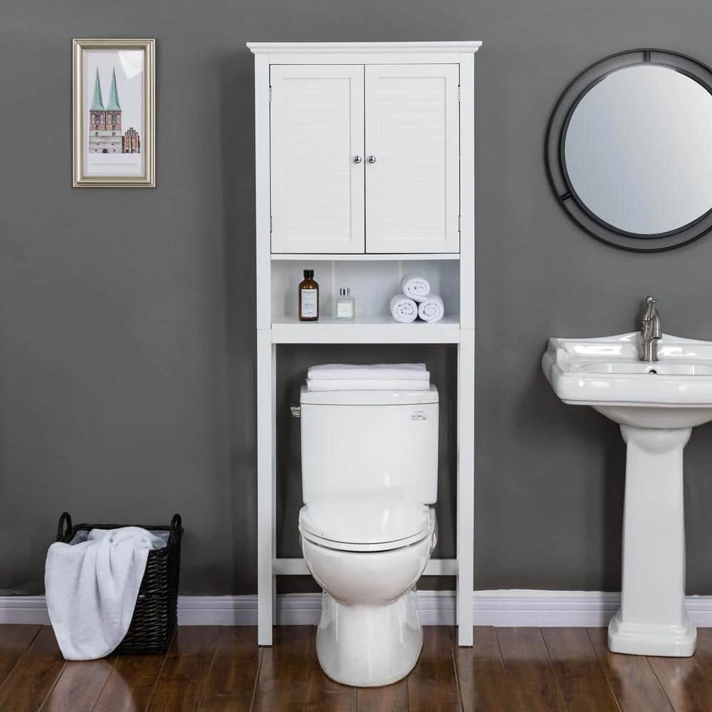 Glitzhome 26 in. W x 68.26 in. H x 9.25 in. D White Over-the-Toilet Storage 5 Glitzhome 26 in. W x 68.26 in. H x 9.25 in. D White Over-the-Toilet Storage - Image 3