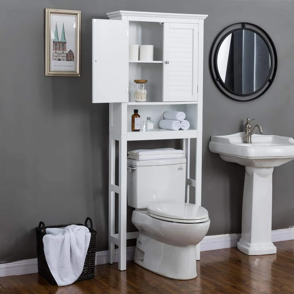 Glitzhome 26 in. W x 68.26 in. H x 9.25 in. D White Over-the-Toilet Storage 4 Glitzhome 26 in. W x 68.26 in. H x 9.25 in. D White Over-the-Toilet Storage - Image 2