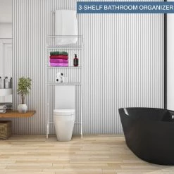 J&V TEXTILES Fresh Home 23.5 in. W x 65 in. H x 9.75 in. D White Metal 3-Shelf Over the Toilet Storage Space Saver in White 14 J&V TEXTILES Fresh Home 23.5 in. W x 65 in. H x 9.75 in. D White Metal 3-Shelf Over the Toilet Storage Space Saver in White -Toilet Storage Shop white j v textiles over the toilet storage 330 wh 1f 1000