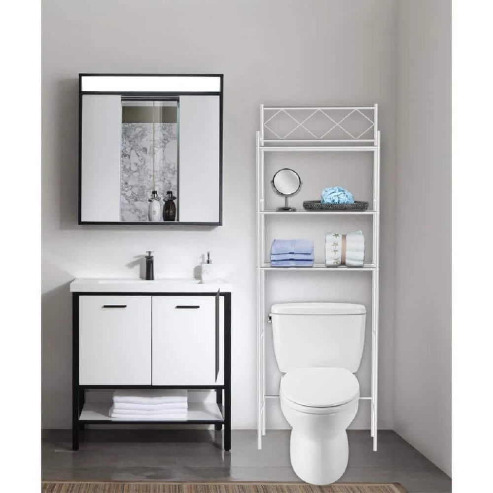 J&V TEXTILES Fresh Home 23.5 in. W x 65 in. H x 9.75 in. D White Metal 3-Shelf Over the Toilet Storage Space Saver in White 3 J&V TEXTILES Fresh Home 23.5 in. W x 65 in. H x 9.75 in. D White Metal 3-Shelf Over the Toilet Storage Space Saver in White