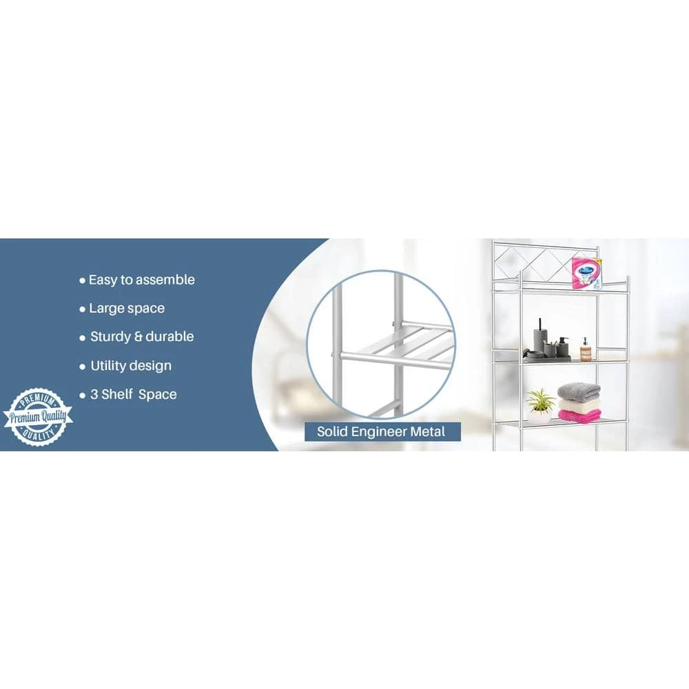 J&V TEXTILES Fresh Home 23.5 in. W x 65 in. H x 9.75 in. D White Metal 3-Shelf Over the Toilet Storage Space Saver in White 4 J&V TEXTILES Fresh Home 23.5 in. W x 65 in. H x 9.75 in. D White Metal 3-Shelf Over the Toilet Storage Space Saver in White - Image 2