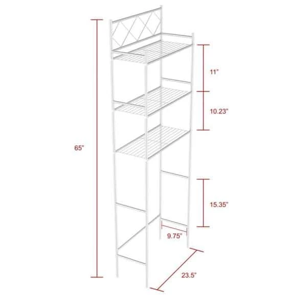 J&V TEXTILES Fresh Home 23.5 in. W x 65 in. H x 9.75 in. D White Metal 3-Shelf Over the Toilet Storage Space Saver in White 5 J&V TEXTILES Fresh Home 23.5 in. W x 65 in. H x 9.75 in. D White Metal 3-Shelf Over the Toilet Storage Space Saver in White - Image 3