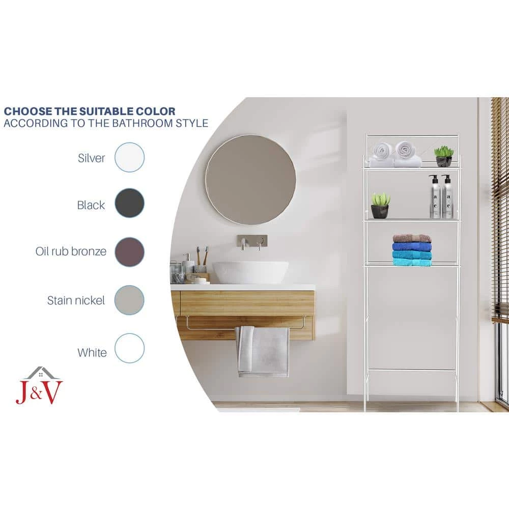 J&V TEXTILES Fresh Home 23.5 in. W x 65 in. H x 9.75 in. D White Metal 3-Shelf Over the Toilet Storage Space Saver in White 9 J&V TEXTILES Fresh Home 23.5 in. W x 65 in. H x 9.75 in. D White Metal 3-Shelf Over the Toilet Storage Space Saver in White - Image 7