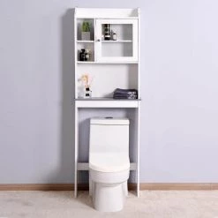 Miscool Naples 23.23 in. W x 68.11 in. H x 7.48 in. D White Over-the-Toilet Storage with Adjustable Shelves -Toilet Storage Shop white miscool over the toilet storage bcych10c1565l 4f 1000