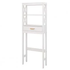 Unbranded 23.62 in. W x 64.96 in. H x 7.87 in. D White MDF Over the Toilet Storage Cabinet with a Drawer & 2 Shelves Bathroom Rack