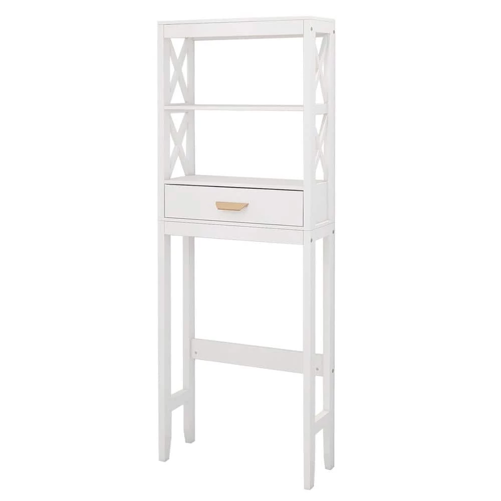 Unbranded 23.62 in. W x 64.96 in. H x 7.87 in. D White MDF Over the Toilet Storage Cabinet with a Drawer & 2 Shelves Bathroom Rack 3 Unbranded 23.62 in. W x 64.96 in. H x 7.87 in. D White MDF Over the Toilet Storage Cabinet with a Drawer & 2 Shelves Bathroom Rack