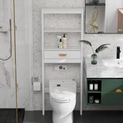 Siavonce 7.9 in. W x 65 in. H x 23.6 in. D White MDF Over-the-Toilet Storage Cabinet with 1 Drawer and 2 Shelves -Toilet Storage Shop white over the toilet storage dj y w28227728 31 1000