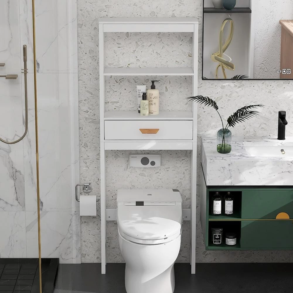 Hooseng Elegy 23.62 in. W x 7.87 in. D x 64.76 in. H White MDF Over-the-Toilet Storage in White 6 Hooseng Elegy 23.62 in. W x 7.87 in. D x 64.76 in. H White MDF Over-the-Toilet Storage in White - Image 4