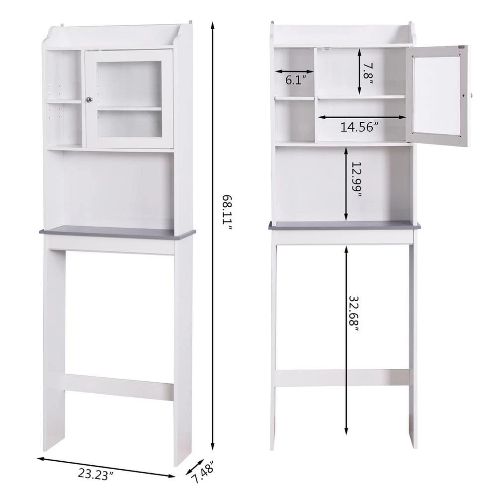 Hooseng Maniere 23.23 in. W x 68.11 in. H x 7.48 in. D White MDF Over-the-Toilet Storage in White 7 Hooseng Maniere 23.23 in. W x 68.11 in. H x 7.48 in. D White MDF Over-the-Toilet Storage in White - Image 5