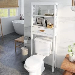 Unbranded 23.62 in. W x 64.76 in. H x 7.87 in. D White Over-the-Toilet Storage with One Drawer and 2 Shelves -Toilet Storage Shop white over the toilet storage s28227728 76 1000