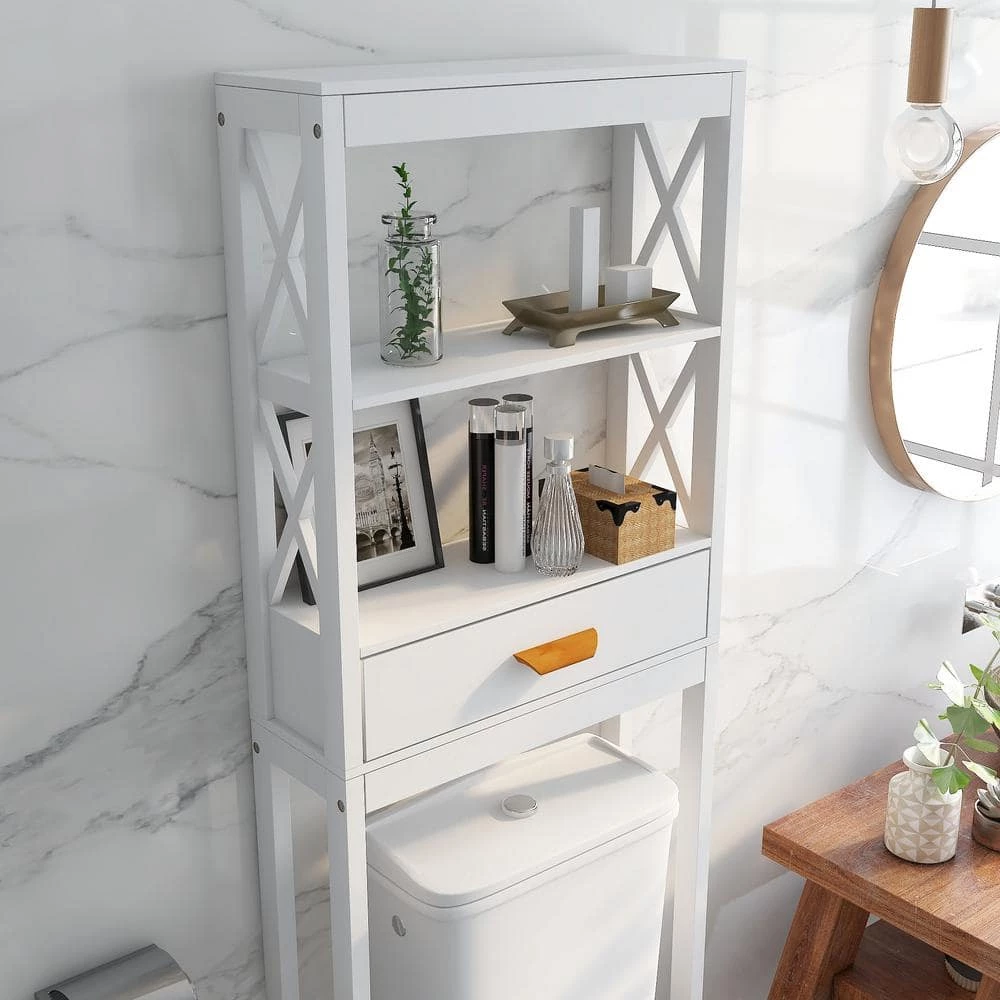 Tunuo 23.62 in. W x 64.76 in. H x 7.87 in. D White Bathroom Over-the-Toilet Storage Cabinet Organizer with Drawer and Shelves 8 Tunuo 23.62 in. W x 64.76 in. H x 7.87 in. D White Bathroom Over-the-Toilet Storage Cabinet Organizer with Drawer and Shelves - Image 6