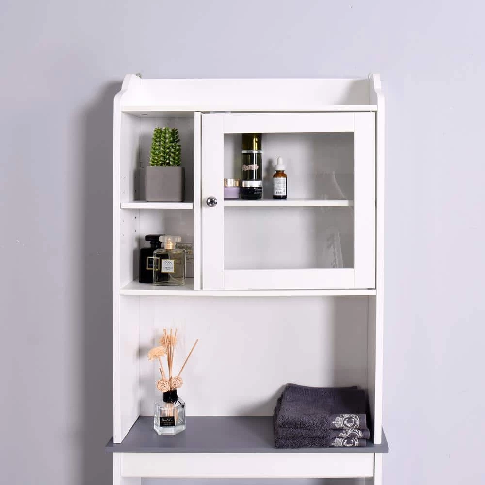 Aoibox 23.22 in. W x 68.11 in. H x 7.5 in. D White MDF Bathroom Over-the-Toilet Storage, with 3-Shelves and 1-Cabinet 7 Aoibox 23.22 in. W x 68.11 in. H x 7.5 in. D White MDF Bathroom Over-the-Toilet Storage, with 3-Shelves and 1-Cabinet - Image 5