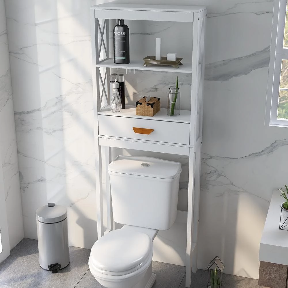 Aoibox 23.62 in. W x 64.96 in. H x 7.87 in. D White MDF Bathroom Over-the-Toilet Storage, with 2-Shelves and 1-Drawer 7 Aoibox 23.62 in. W x 64.96 in. H x 7.87 in. D White MDF Bathroom Over-the-Toilet Storage, with 2-Shelves and 1-Drawer - Image 5