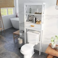 Aoibox 23.62 in. W x 64.96 in. H x 7.87 in. D White MDF Bathroom Over-the-Toilet Storage, with 2-Shelves and 1-Drawer 26 Aoibox 23.62 in. W x 64.96 in. H x 7.87 in. D White MDF Bathroom Over-the-Toilet Storage, with 2-Shelves and 1-Drawer -Toilet Storage Shop white over the toilet storage snmx819 1f 1000