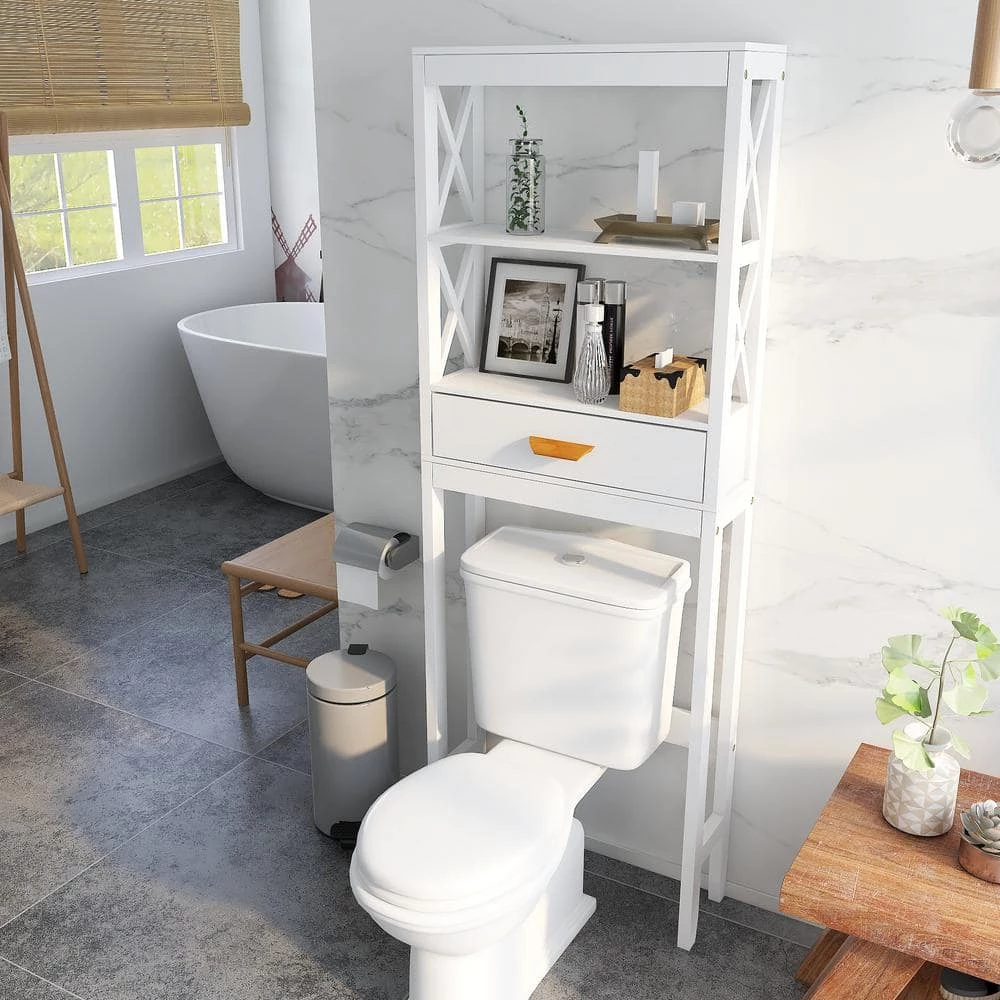 Aoibox 23.62 in. W x 64.96 in. H x 7.87 in. D White MDF Bathroom Over-the-Toilet Storage, with 2-Shelves and 1-Drawer 12 Aoibox 23.62 in. W x 64.96 in. H x 7.87 in. D White MDF Bathroom Over-the-Toilet Storage, with 2-Shelves and 1-Drawer - Image 10