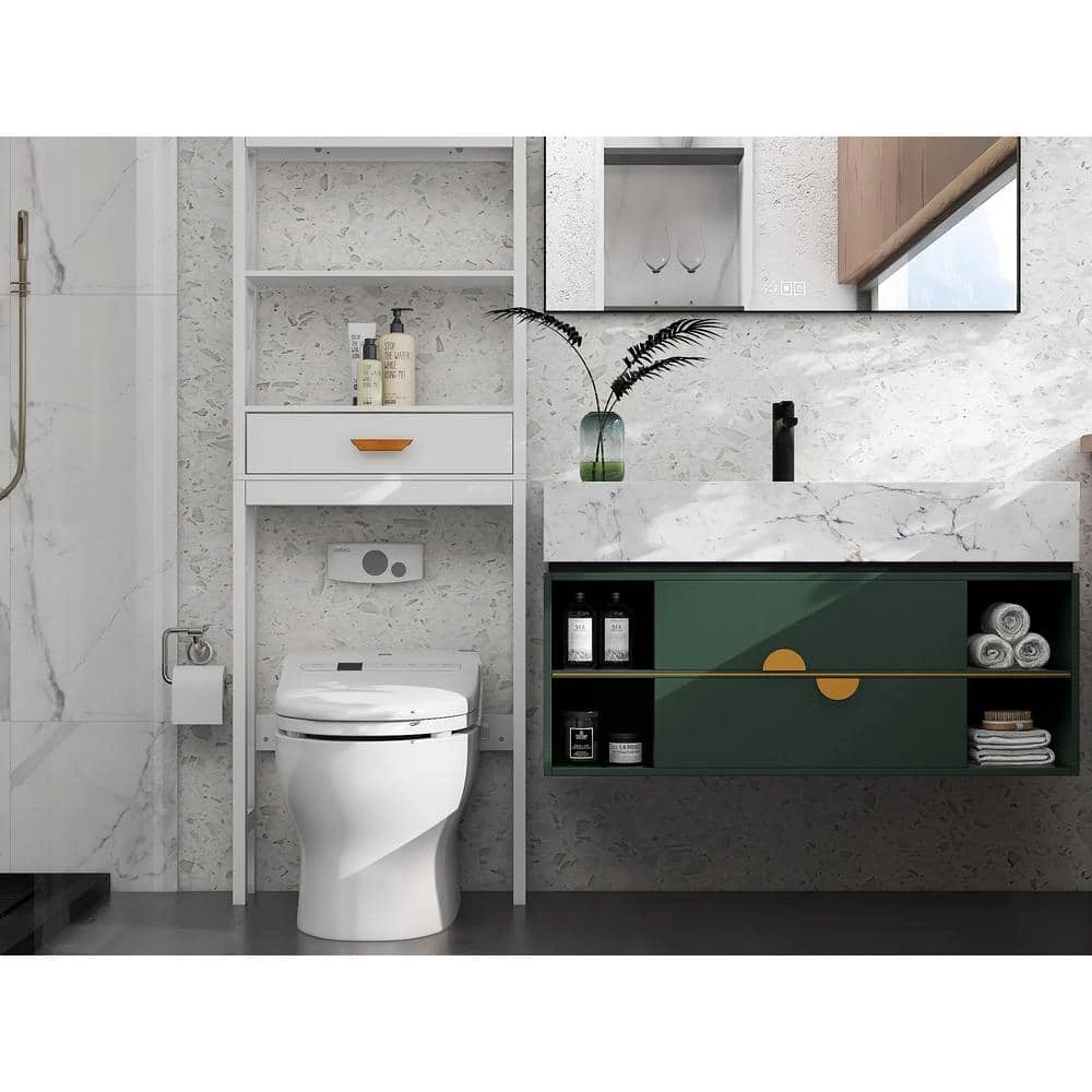 Aoibox 23.62 in. W x 64.96 in. H x 7.87 in. D White MDF Bathroom Over-the-Toilet Storage, with 2-Shelves and 1-Drawer 5 Aoibox 23.62 in. W x 64.96 in. H x 7.87 in. D White MDF Bathroom Over-the-Toilet Storage, with 2-Shelves and 1-Drawer - Image 3