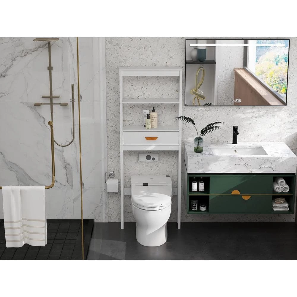 Aoibox 23.62 in. W x 64.96 in. H x 7.87 in. D White MDF Bathroom Over-the-Toilet Storage, with 2-Shelves and 1-Drawer 13 Aoibox 23.62 in. W x 64.96 in. H x 7.87 in. D White MDF Bathroom Over-the-Toilet Storage, with 2-Shelves and 1-Drawer - Image 11