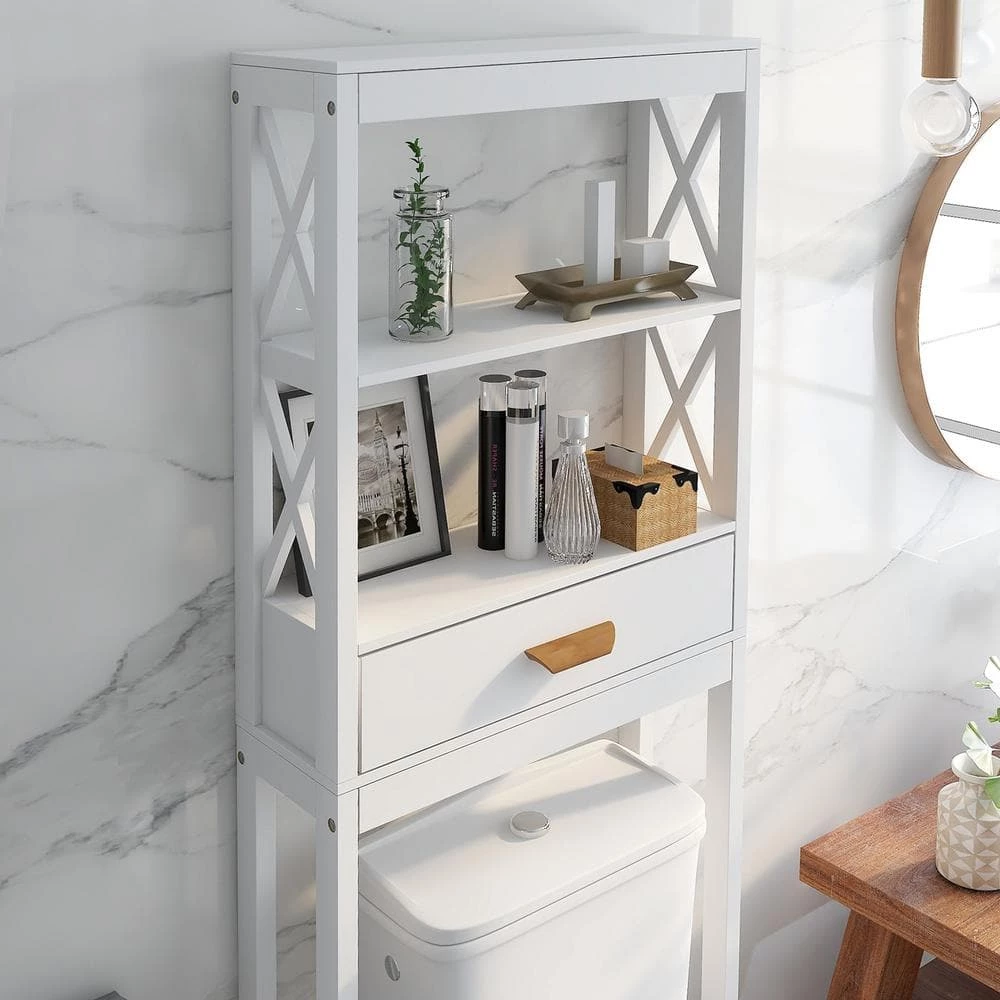 Aoibox 23.62 in. W x 64.96 in. H x 7.87 in. D White MDF Bathroom Over-the-Toilet Storage, with 2-Shelves and 1-Drawer 6 Aoibox 23.62 in. W x 64.96 in. H x 7.87 in. D White MDF Bathroom Over-the-Toilet Storage, with 2-Shelves and 1-Drawer - Image 4