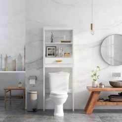 Aoibox 23.62 in. W x 64.96 in. H x 7.87 in. D White MDF Bathroom Over-the-Toilet Storage, with 2-Shelves and 1-Drawer 24 Aoibox 23.62 in. W x 64.96 in. H x 7.87 in. D White MDF Bathroom Over-the-Toilet Storage, with 2-Shelves and 1-Drawer -Toilet Storage Shop white over the toilet storage snmx819 c3 1000